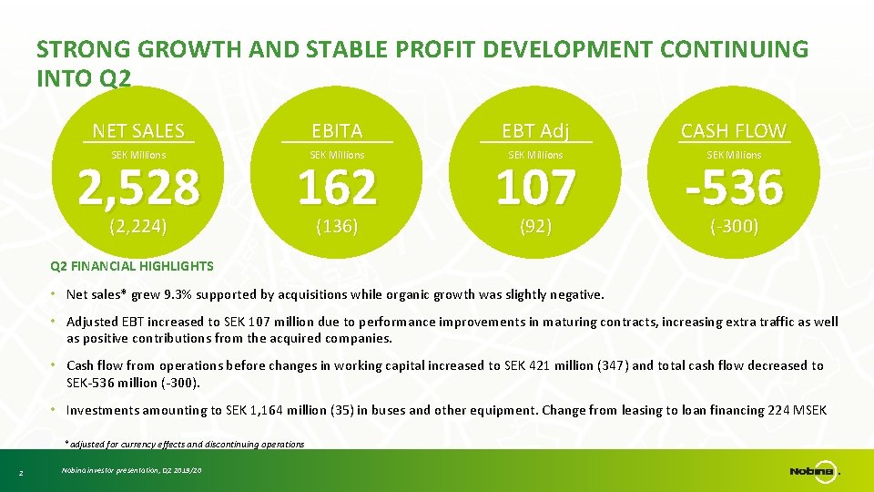 STRONG GROWTH AND STABLE PROFIT DEVELOPMENT CONTINUING INTO Q 2 NET SALES EBITA EBT