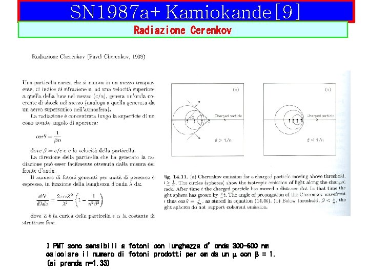 SN 1987 a+Kamiokande[9] Radiazione Cerenkov I PMT sono sensibili a fotoni con lunghezza d’onda