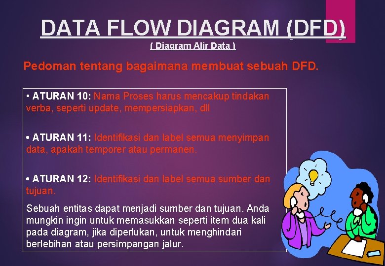 DATA FLOW DIAGRAM (DFD) ( Diagram Alir Data ) Pedoman tentang bagaimana membuat sebuah