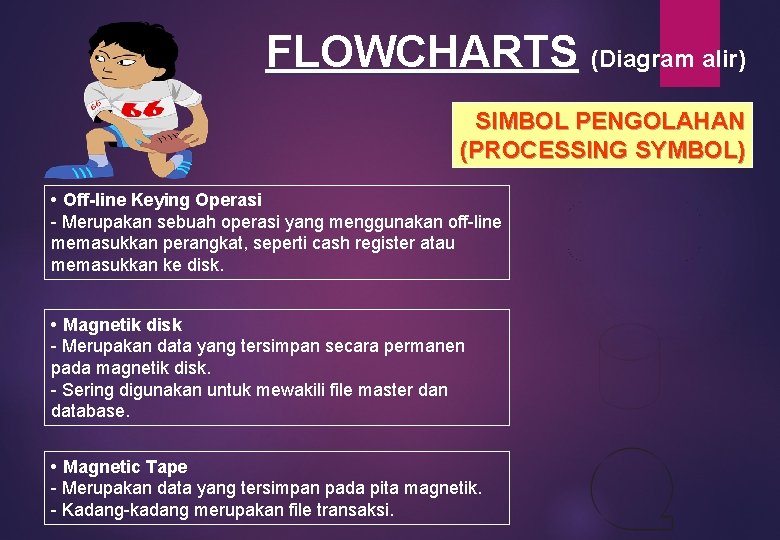 FLOWCHARTS (Diagram alir) SIMBOL PENGOLAHAN (PROCESSING SYMBOL) • Off-line Keying Operasi - Merupakan sebuah