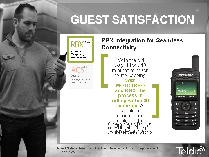 GUEST SATISFACTION PBX Integration for Seamless Connectivity Alarm Management & Notification Guest Satisfaction Guest