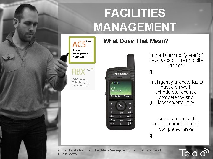 FACILITIES MANAGEMENT What Does That Mean? Alarm Management & Notification Immediately notify staff of