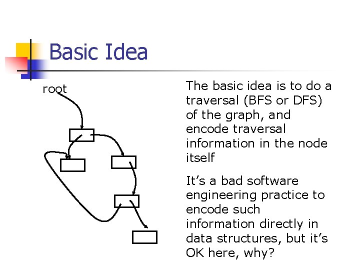 Basic Idea root The basic idea is to do a traversal (BFS or DFS)