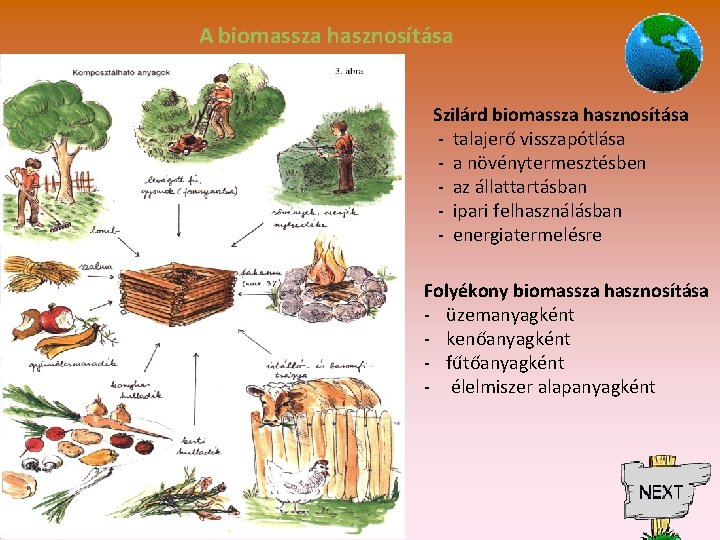 A biomassza hasznosítása Szilárd biomassza hasznosítása - talajerő visszapótlása - a növénytermesztésben - az