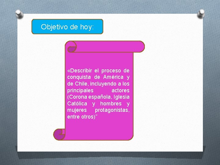 Objetivo de hoy: «Describir el proceso de conquista de América y de Chile, incluyendo