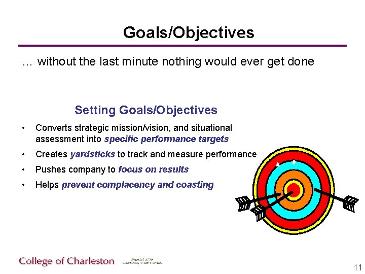 Goals/Objectives … without the last minute nothing would ever get done Setting Goals/Objectives •