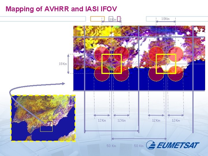Mapping of AVHRR and IASI IFOV 18 Km 12 Km 50 Km 12 Km