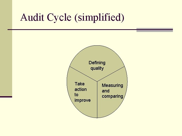 Audit Cycle (simplified) Defining quality Take action to improve Measuring and comparing 