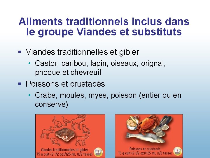 Aliments traditionnels inclus dans le groupe Viandes et substituts § Viandes traditionnelles et gibier