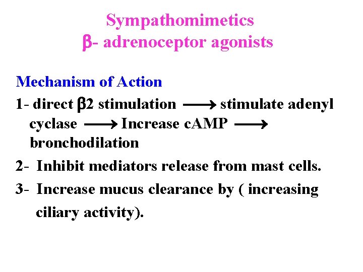  Sympathomimetics - adrenoceptor agonists Mechanism of Action 1 - direct 2 stimulation stimulate