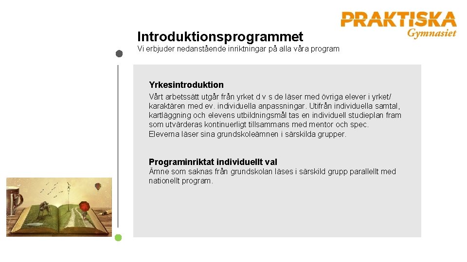 Introduktionsprogrammet Vi erbjuder nedanstående inriktningar på alla våra program Yrkesintroduktion Vårt arbetssätt utgår från