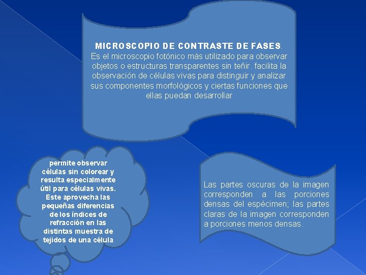 MICROSCOPIO DE CONTRASTE DE FASES. Es el microscopio fotónico más utilizado para observar objetos