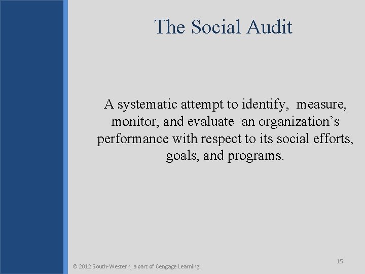 The Social Audit A systematic attempt to identify, measure, monitor, and evaluate an organization’s