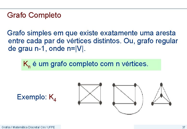 Grafo Completo Grafo simples em que existe exatamente uma aresta entre cada par de