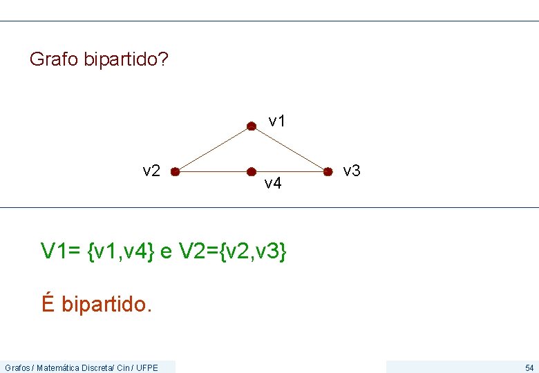 Grafo bipartido? v 1 v 2 v 4 v 3 V 1= {v 1,