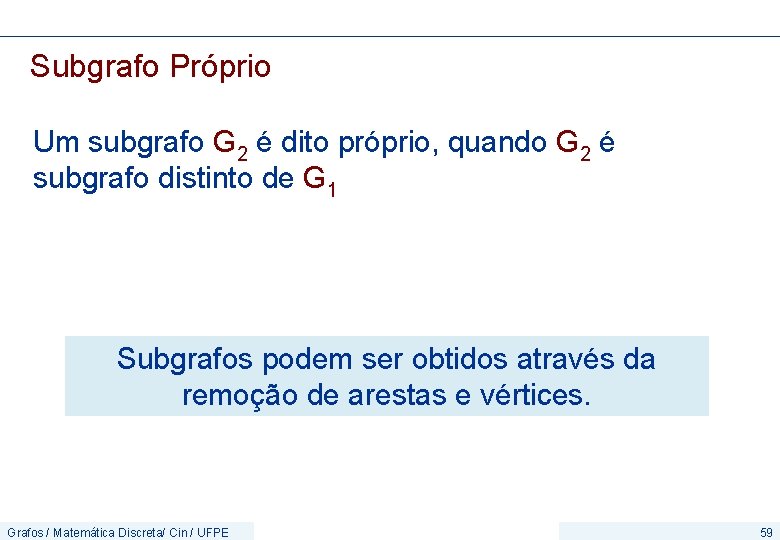 Subgrafo Próprio Um subgrafo G 2 é dito próprio, quando G 2 é subgrafo