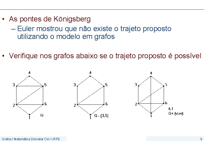  • As pontes de Königsberg – Euler mostrou que não existe o trajeto