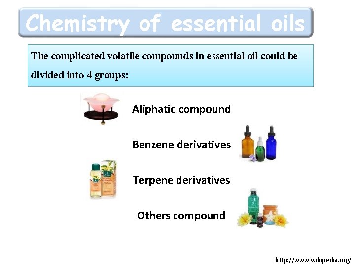 Chemistry of essential oils The complicated volatile compounds in essential oil could be divided