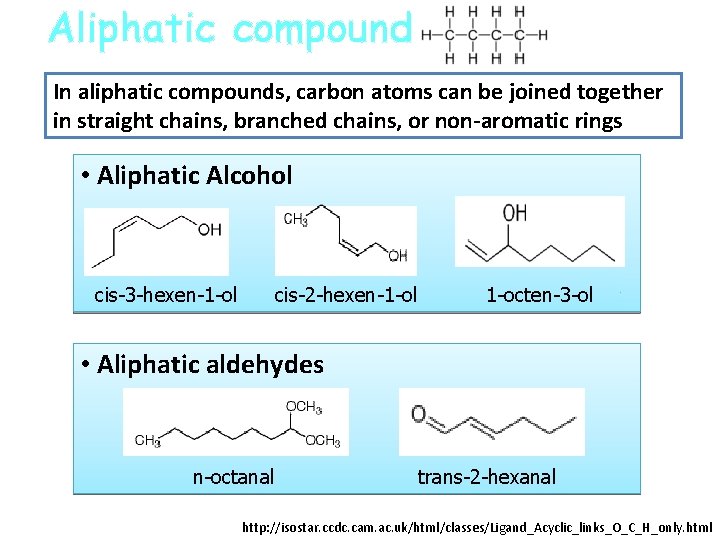 Aliphatic compound In aliphatic compounds, carbon atoms can be joined together in straight chains,