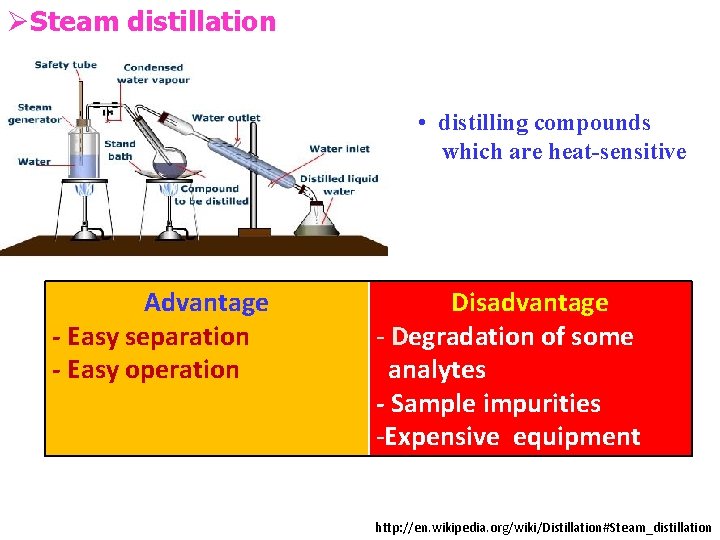 ØSteam distillation • distilling compounds which are heat-sensitive Advantage - Easy separation - Easy