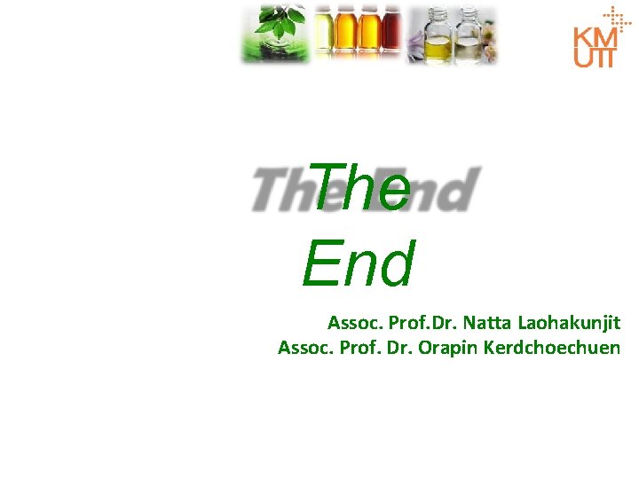 The End Assoc. Prof. Dr. Natta Laohakunjit Assoc. Prof. Dr. Orapin Kerdchoechuen 