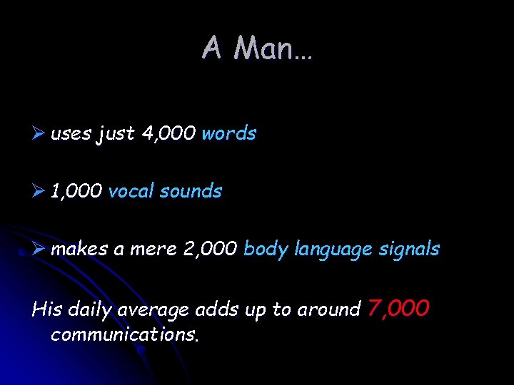 A Man… Ø uses just 4, 000 words Ø 1, 000 vocal sounds Ø