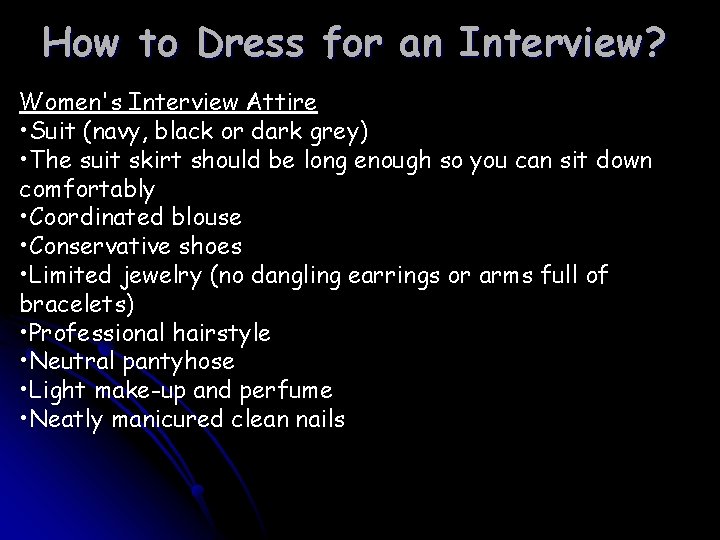 How to Dress for an Interview? Women's Interview Attire • Suit (navy, black or