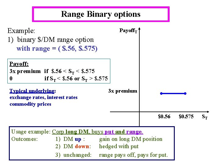 Range Binary options Example: 1) binary $/DM range option with range = ( $.