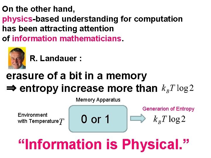 On the other hand, physics-based understanding for computation has been attracting attention of information