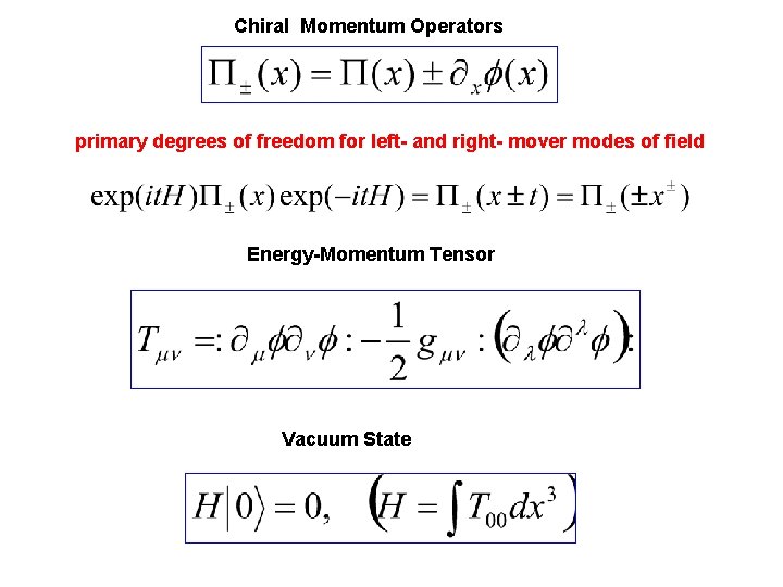 Chiral Momentum Operators primary degrees of freedom for left- and right- mover modes of