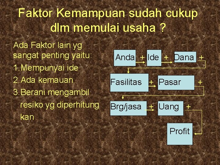 Faktor Kemampuan sudah cukup dlm memulai usaha ? Ada Faktor lain yg sangat penting