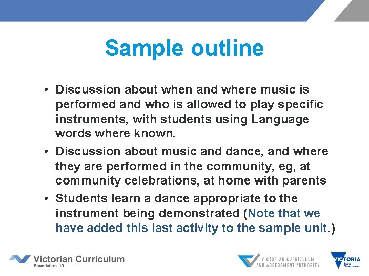 Sample outline • Discussion about when and where music is performed and who is