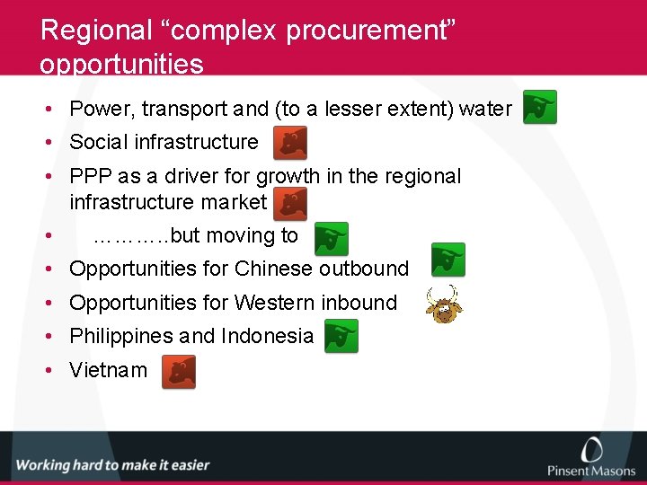 Regional “complex procurement” opportunities • Power, transport and (to a lesser extent) water •