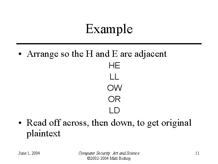 Example • Arrange so the H and E are adjacent HE LL OW OR