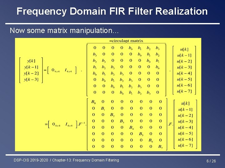 Frequency Domain FIR Filter Realization Now some matrix manipulation… DSP-CIS 2019 -2020 / Chapter-13: