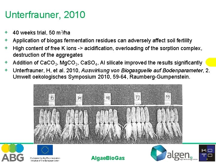 Unterfrauner, 2010 • • • 40 weeks trial, 50 m 3/ha Application of biogas