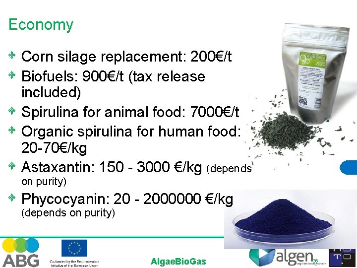Economy • Corn silage replacement: 200€/t • Biofuels: 900€/t (tax release • • included)