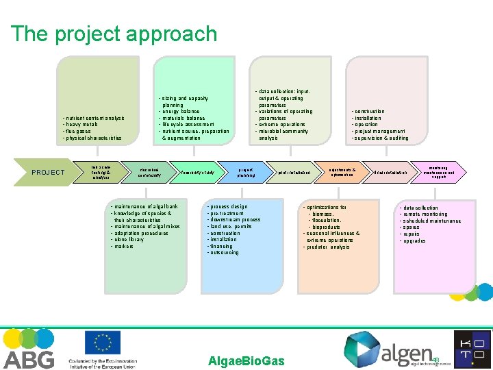 The project approach • data collection: input, • sizing and capacity • • PROJECT