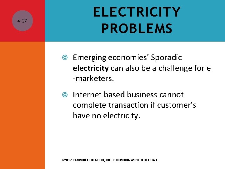 ELECTRICITY PROBLEMS 4 -27 Emerging economies’ Sporadic electricity can also be a challenge for