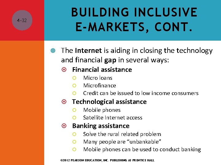 BUILDING INCLUSIVE E-MARKETS, CONT. 4 -32 The Internet is aiding in closing the technology