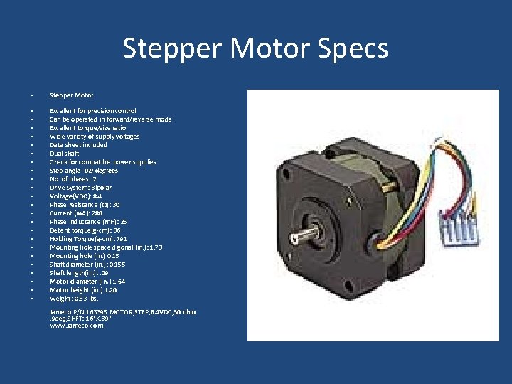 Stepper Motor Specs • Stepper Motor • • • • • • Excellent for