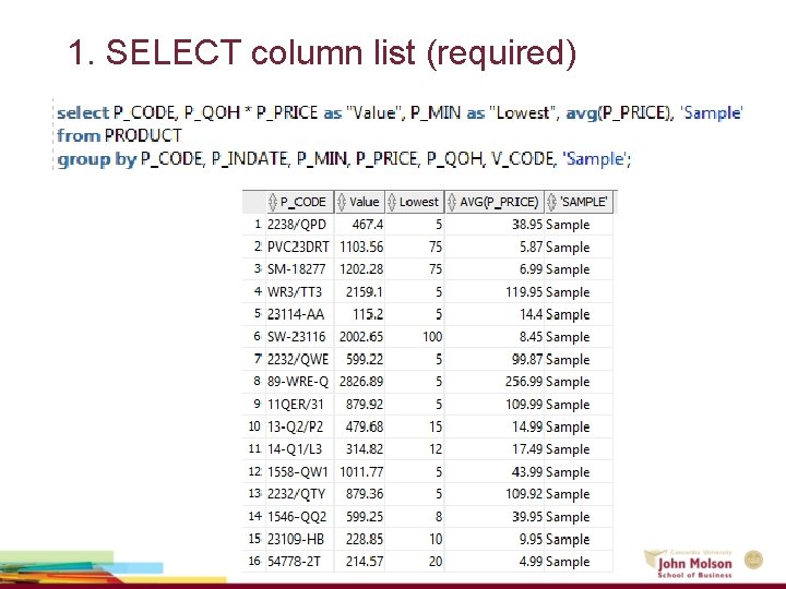 1. SELECT column list (required) 