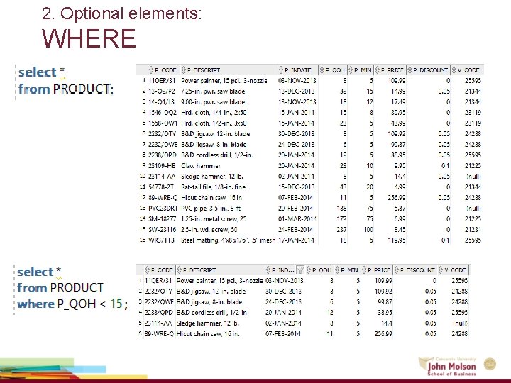 2. Optional elements: WHERE 