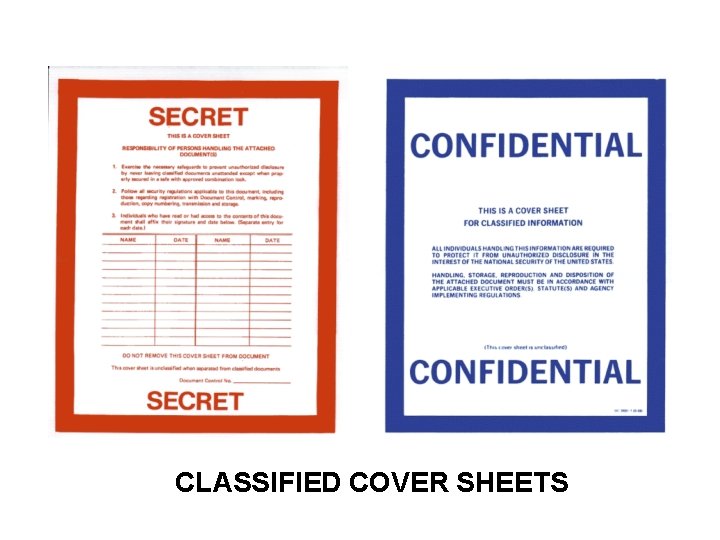 SECRET National Security Information. Unauthorized Disclosure Subject to Criminal Sanctions. CONFIDENTIAL CLASSIFIED COVER SHEETS