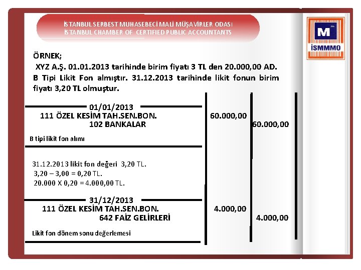 İSTANBUL SERBEST MUHASEBECİ MALİ MÜŞAVİRLER ODASI İSTANBUL CHAMBER OF CERTIFIED PUBLIC ACCOUNTANTS ÖRNEK; XYZ