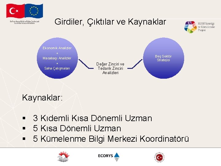 Girdiler, Çıktılar ve Kaynaklar Ekonomik Analizler + Masabaşı Analizler + Saha Çalışmaları Değer Zinciri