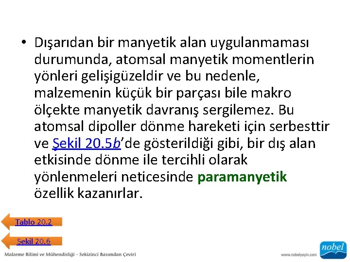  • Dışarıdan bir manyetik alan uygulanmaması durumunda, atomsal manyetik momentlerin yönleri gelişigüzeldir ve