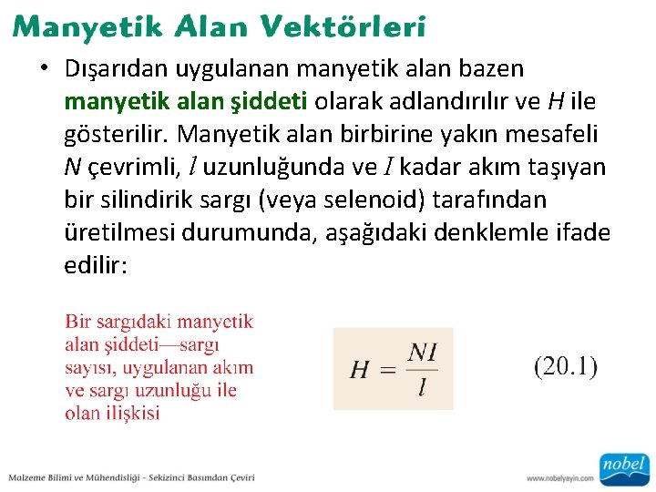  • Dışarıdan uygulanan manyetik alan bazen manyetik alan şiddeti olarak adlandırılır ve H