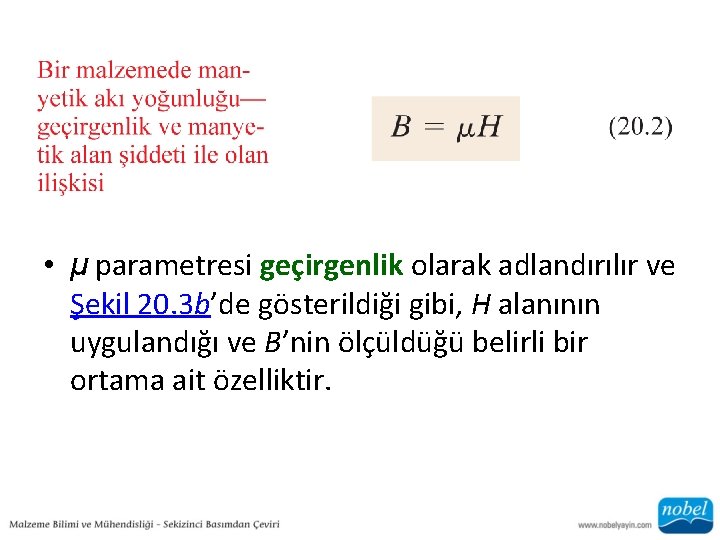  • μ parametresi geçirgenlik olarak adlandırılır ve Şekil 20. 3 b’de gösterildiği gibi,