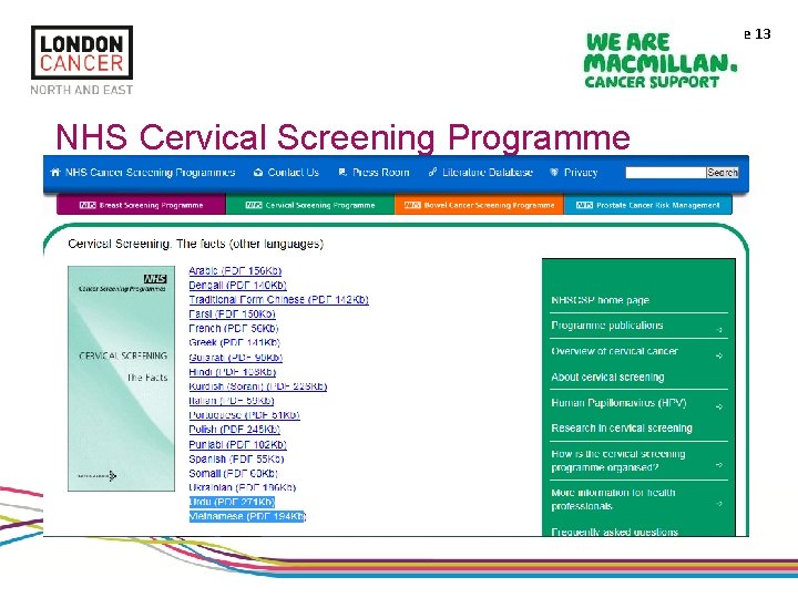 Slide 13 NHS Cervical Screening Programme 